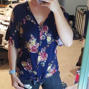 button front ruffle sleeve top